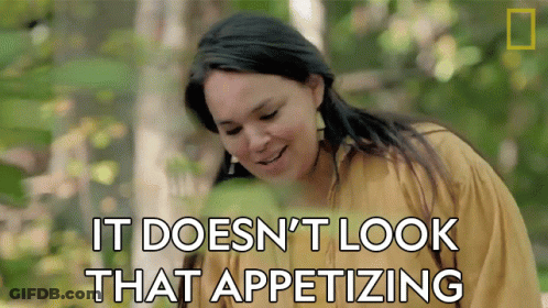 Woman Looking Down Saying It Doesn't Look Appetizing GIF