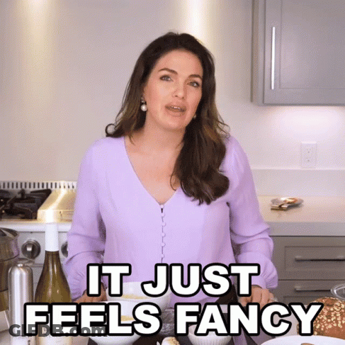 A Woman Says It Just Feels Fancy While Standing In A Kitchen GIF