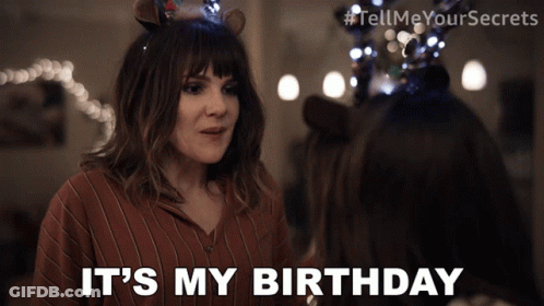 A Woman Says It 'S My Birthday While Wearing A Reindeer Hat GIF