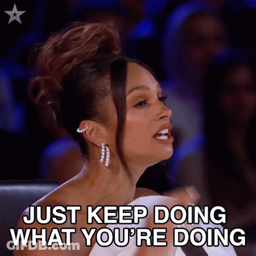 A Woman Says Just Keep Doing What You 'Re Doing In Front Of A Crowd GIF