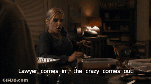 A Woman Says Lawyer Comes In The Crazy Comes Out In A Dark Room GIF