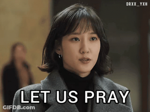 A Woman Says " Let Us Pray " In Front Of Her GIF