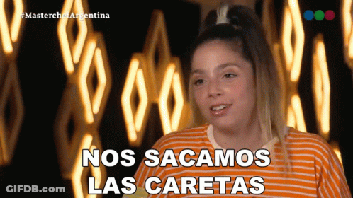 A Woman Says Nos Sacamos Las Caretas On A Screen GIF