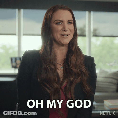A Woman Says " Oh My God " In Front Of A Window GIF