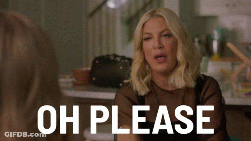 A Woman Says Oh Please In Front Of A Black Background GIF