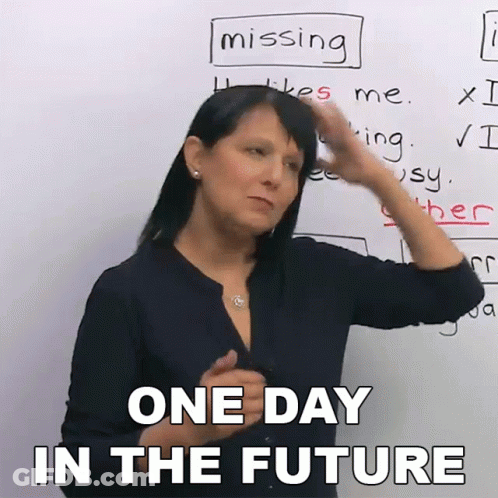 A Woman Says " One Day In The Future " In Front Of A Whiteboard GIF
