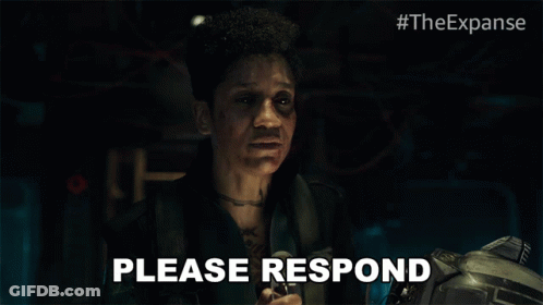 A Woman Says Please Respond While Holding A Microphone GIF