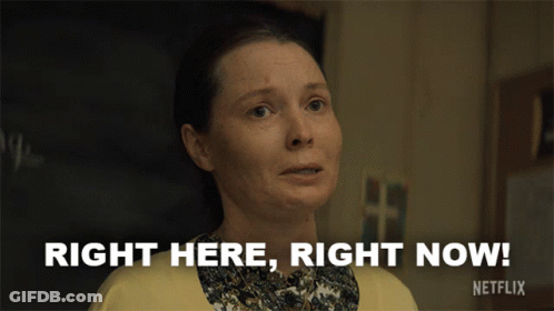 A Woman Says " Right Here Right Now " In A Netflix Advertisement GIF