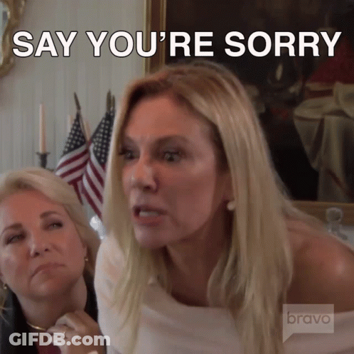 Woman Saying Say You're Sorry In Front Of Bravo Logo GIF