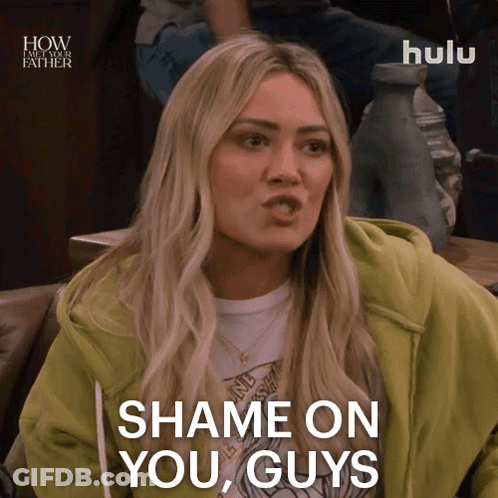 A Woman Says Shame On You Guys In A Hulu Ad GIF