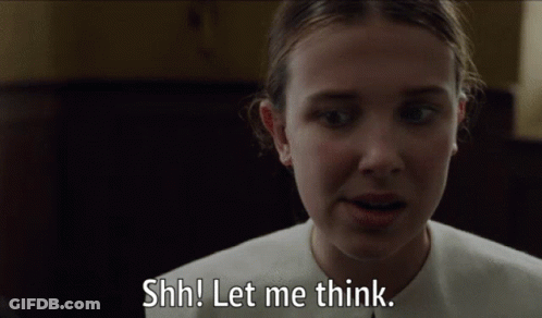 A Woman Says " Shh Let Me Think " In A Close Up Of Her Face GIF