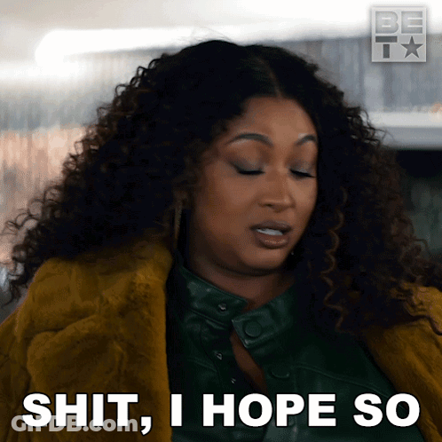 A Woman Says Shit I Hope So In Front Of Her GIF
