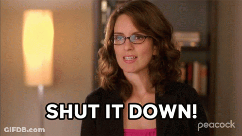 A Woman Says Shut It Down In A Peacock Ad GIF