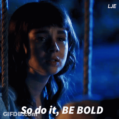 A Woman Says " So Do It Be Bold " In A Blue Background GIF