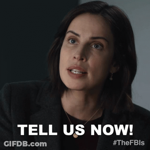 A Woman Says Tell Us Now In A Graphic GIF