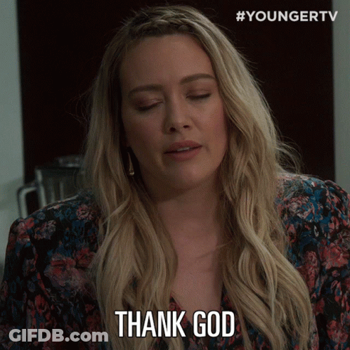 A Woman Says " Thank God " In A Gif From Younger Tv GIF