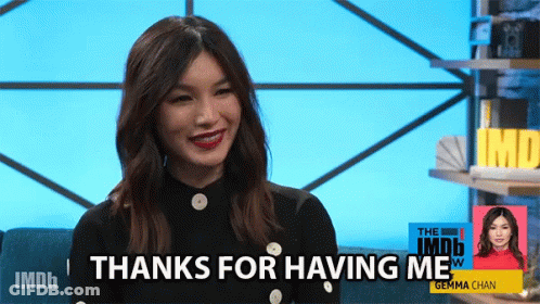 A Woman Says " Thanks For Having Me " In A Video GIF