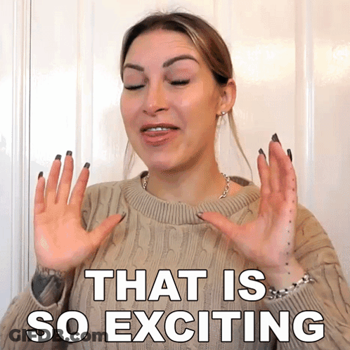 A Woman Says That Is So Exciting With Her Hands In The Air GIF