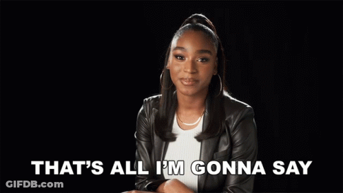A Woman Says " That 'S All I 'M Gonna Say " While Wearing A Leather Jacket GIF