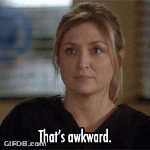A Woman Says " That 'S Awkward " While Looking At Something GIF