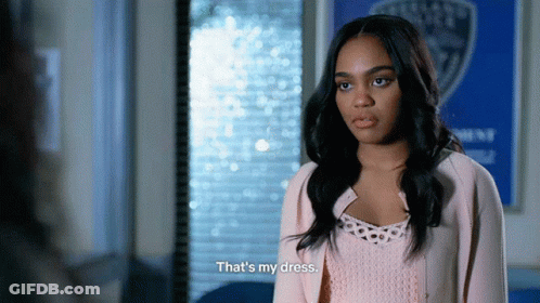 A Woman Says That 'S My Dress In Front Of A Police Badge GIF