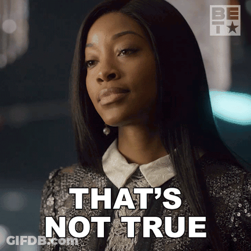 A Woman Says " That 'S Not True " While Wearing A Dress GIF