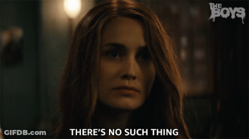 A Woman Says " There 'S No Such Thing " In Front Of A Poster For The Boys GIF