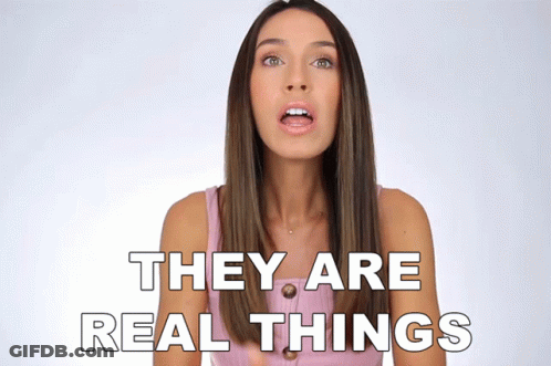 A Woman Says " They Are Real Things " In White Letters GIF