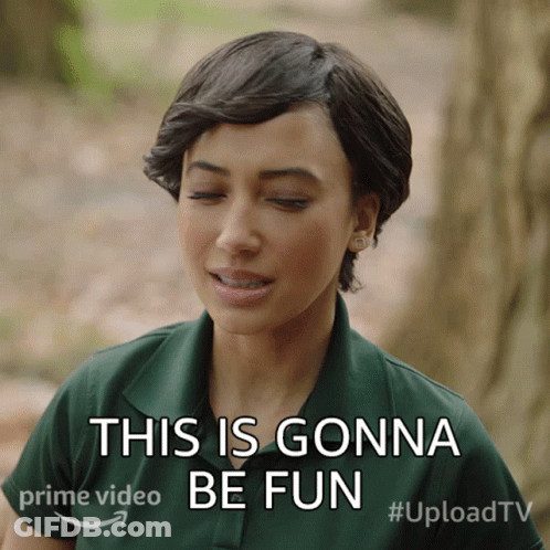 A Woman Says " This Is Gonna Be Fun " While Wearing A Green Polo Shirt GIF