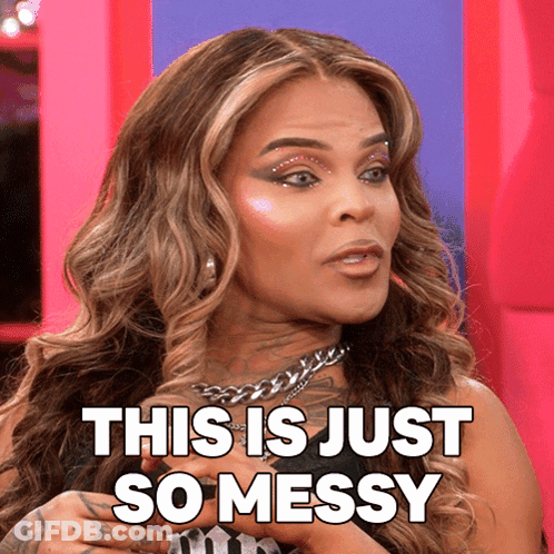 A Woman Says " This Is Just So Messy " While Looking At Something GIF