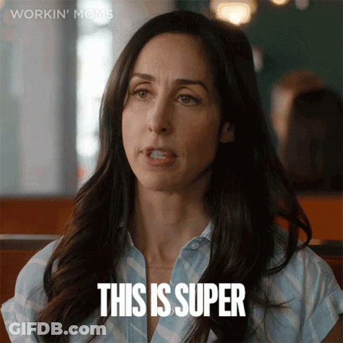 A Woman Says " This Is Super " In A Workin Moms Ad GIF