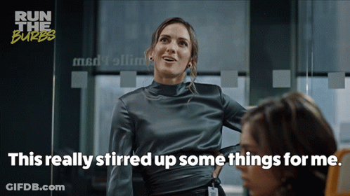 A Woman Says " This Really Stirred Up Some Things For Me " In A Run The Burbs Advertisement GIF