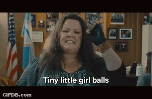 A Woman Says Tiny Little Girl Balls While Holding A Pair Of Boxing Gloves GIF