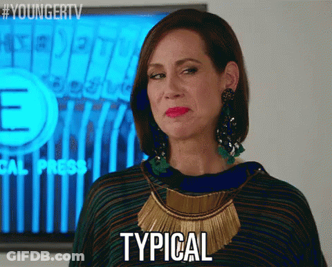 A Woman Says Typical In Front Of A TV GIF