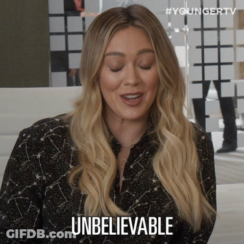 A Woman Says " Unbelievable " In Front Of A Youngertv Logo GIF
