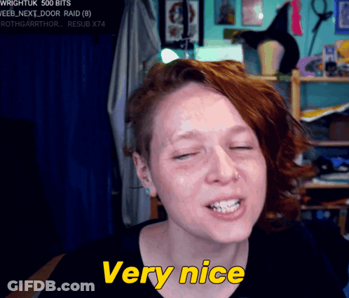A Woman Says Very Nice In Yellow Letters GIF