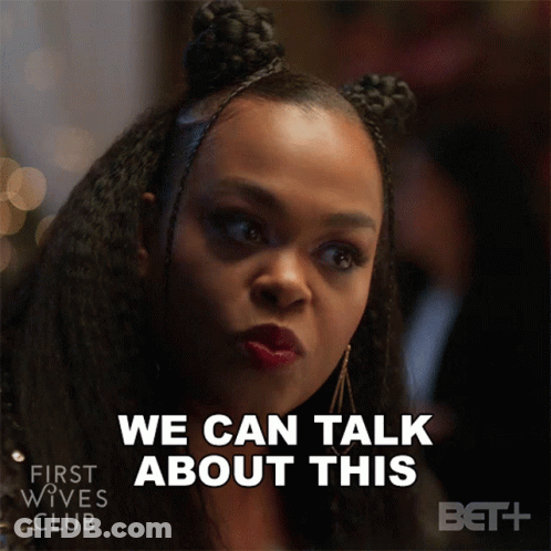 A Woman Says " We Can Talk About This " In A First Wives Club Ad GIF