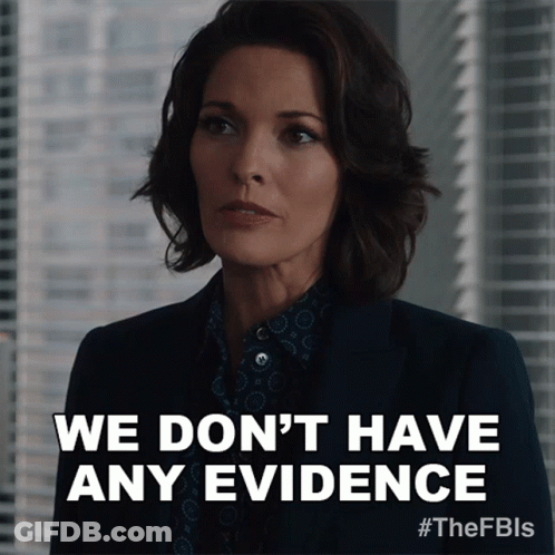 A Woman Says " We Don 'T Have Any Evidence " In Front Of A Window GIF