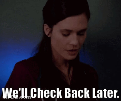A Woman Says " We 'Ll Check Back Later " While Smiling GIF