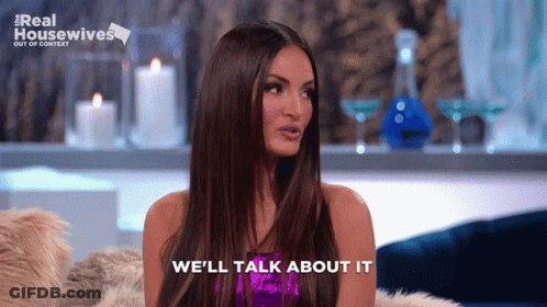 A Woman Says We 'Ll Talk About It While Sitting On A Chair GIF