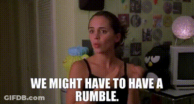 A Woman Says We Might Have To Have A Rumble In A Room . GIF