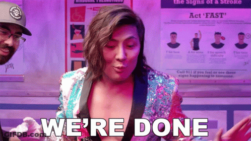 A Woman Says We 'Re Done In Front Of A Poster About Strokes GIF