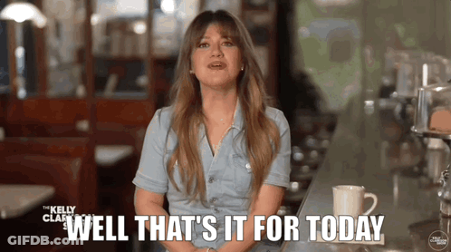 A Woman Says Well That 'S It For Today While Sitting At A Counter GIF