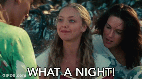 A Woman Says " What A Night " While Talking To Two Other Women GIF