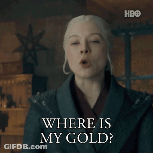 A Woman Says Where Is My Gold In Front Of A Hbo Logo GIF
