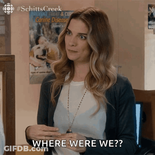 Woman Asking Where Were We In Front Of Dog Poster GIF