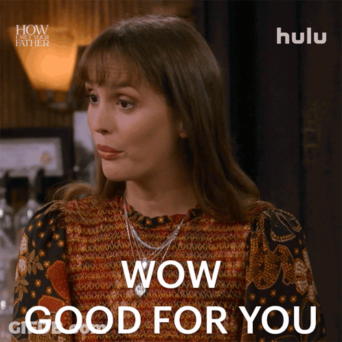 A Woman Says Wow Good For You In Front Of A Hulu Ad GIF