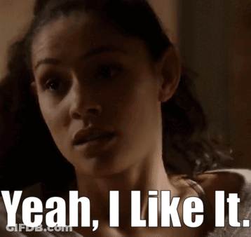 A Woman Says Yeah I Like It In Front Of A Dark Background GIF