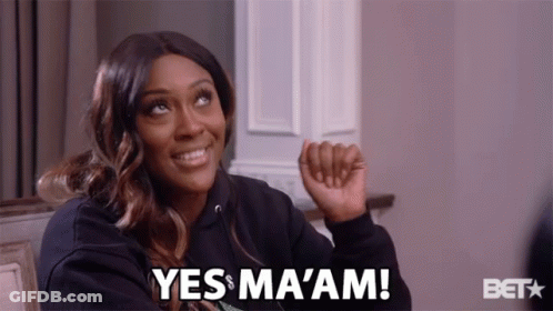 A Woman Says Yes Ma Am In A Bet Ad GIF