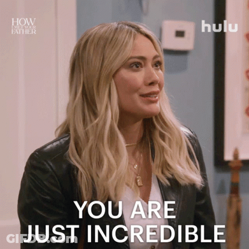 A Woman Says " You Are Just Incredible " In Front Of A Hulu Logo GIF